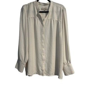 SOLD Loft Womens Large White Button Up Long Sleeve Woven 13918